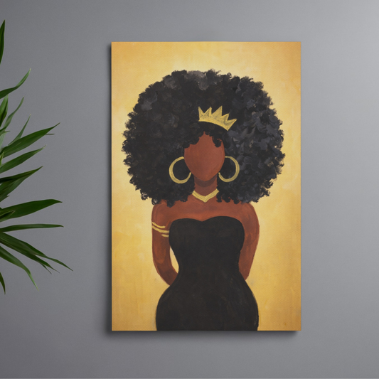 Golden Crown Queen Canvas – Hand-Painted Digital Art Print